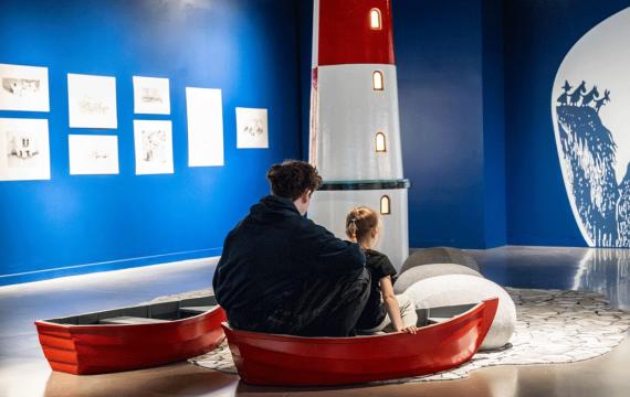 kids in a rowboat at the seattle Moomin exhibition