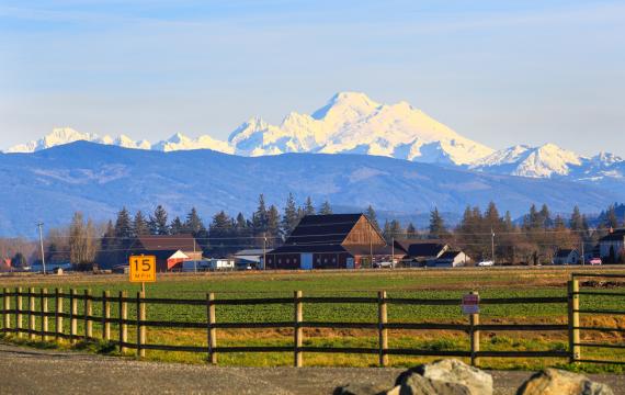 view of the mountains on the drive through Skagit Valley