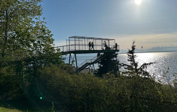 scenic view of the water with a footbridge to it at Carkeek Park