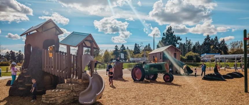  The new farm-themed playground at Edgewood Community Park. 