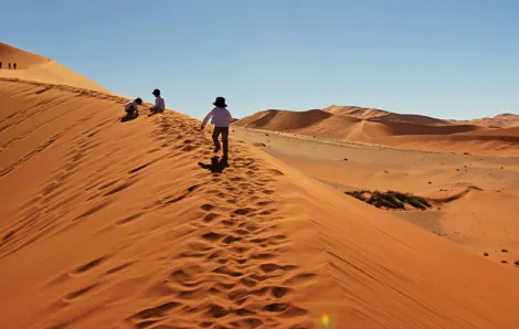 Kids hiking in desert