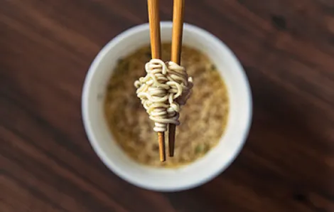 Ramen bowl with noodles and chopsticks