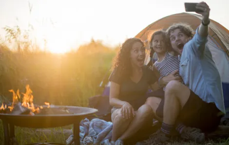 family camping selfie