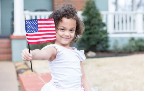 Girl with Flag on Memorial Day