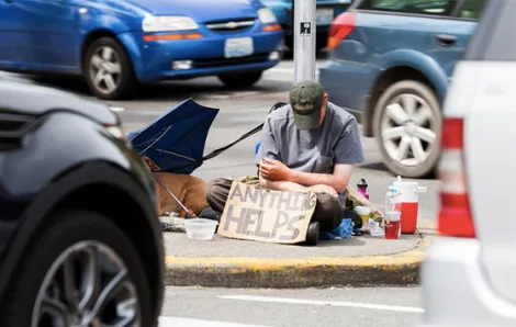 Homeless man in Seattle, Washington
