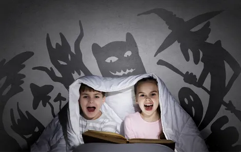 kids in bed with shadow monsters