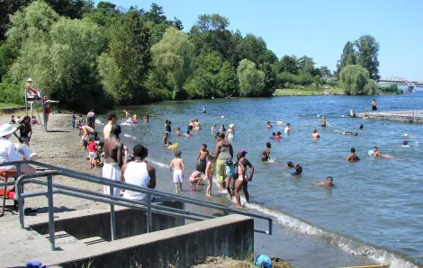 Swimmers at Mount Baker beach in Seattle Lake Washington new summer activities in Seattle parks 2020