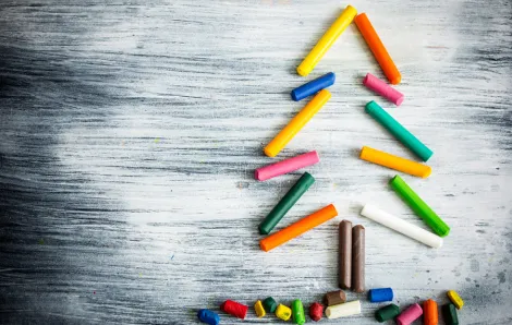 Crayons shaped into the form of a Christmas tree