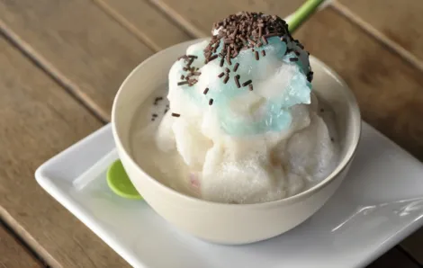 a bowl of snow cream made with a snow ice cream recipe