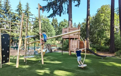 Play structures at the new playground South Lynnwood park near seattle