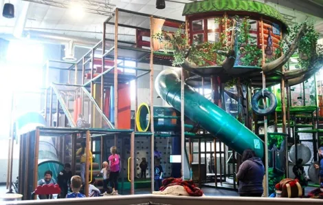 View of the jungle gym climbing structure at the newer Ridge Activity Center in Bothell, Wash., near Seattle, great indoor play option for rainy days