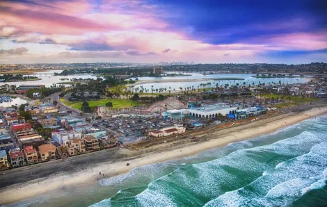 Aerial view of San Diego's Belmont Park in Mission Beach best things to do in San Diego with kids