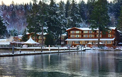 Waterfront Alderbrook Resort on Snowy Day