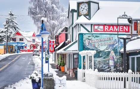 Downtown Poulsbo things to do in winter includes walking downtown
