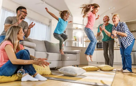 Kids jumping family competition based on tv show