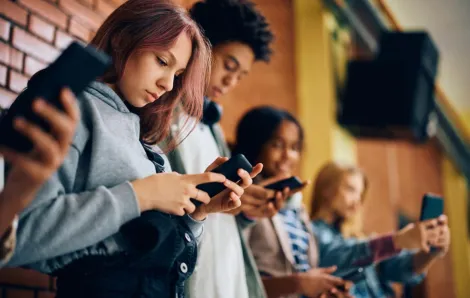 Students using phones in schools