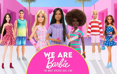 Autistic Barbie with other fashionista barbies Mattel copyright