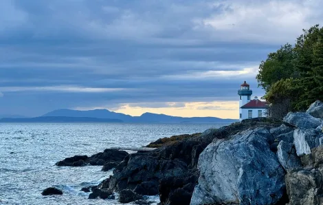 view of the water and lighthouse at Lime Kiln Point State Park