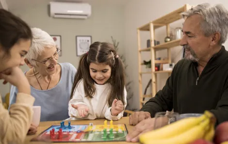 family playing game on game night together