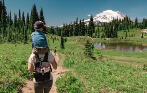 mom and kids hiking at Mount Rainier National Park