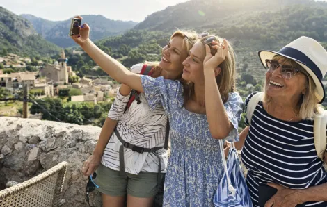 teen girl traveling with mom and grandma