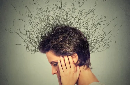 Woman with doodles above her head