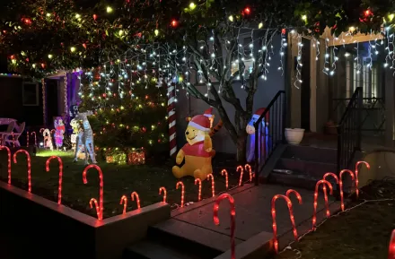 house with lots of christmas decorations and lights on Candy Cany Lane in Seattle