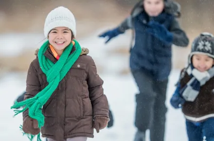 kids hiking outside in winter