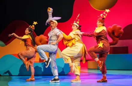 The Pigeon, squirrels and duck dance on the stage at SCT's newest holiday show