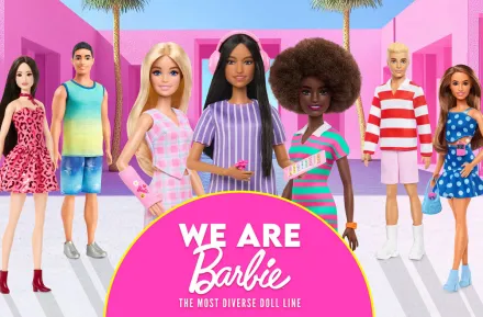 Autistic Barbie with other fashionista barbies Mattel copyright