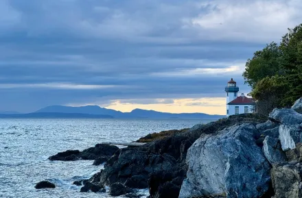 view of the water and lighthouse at Lime Kiln Point State Park