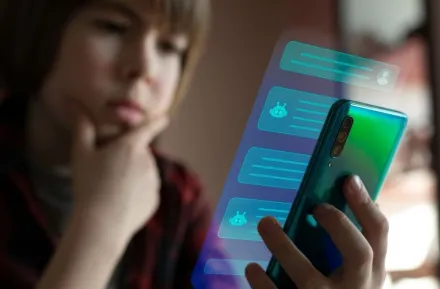 boy using system AI Chatbot on mobile application