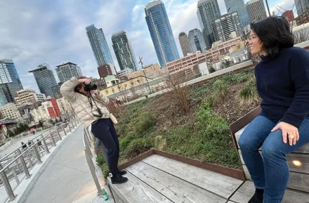 Taking a picture of joy shigaki at Seattle Waterfront