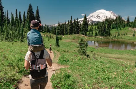mom and kids hiking at Mount Rainier National Park