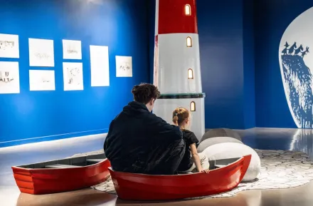 kids in a rowboat at the seattle Moomin exhibition