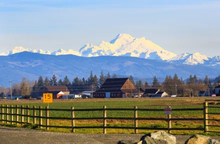 view of the mountains on the drive through Skagit Valley