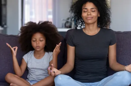 Mom and child using breathing exercises to hold off a tantrum