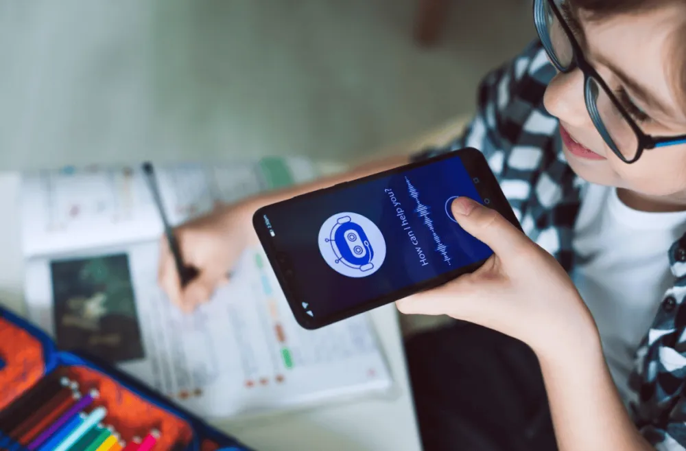 Boy using system AI Chatbot on mobile application