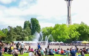 Crowds gather for Northwest Folklife Festival in Seattle under the Space Needle