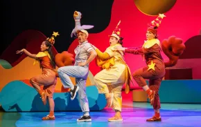 The Pigeon, squirrels and duck dance on the stage at SCT's newest holiday show