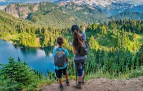 mom and son hiking at Mt. Rainier 