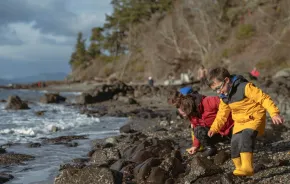 exploring a Pacific Northwest beach on a cloudy, gray day to embrace bad weather with kids