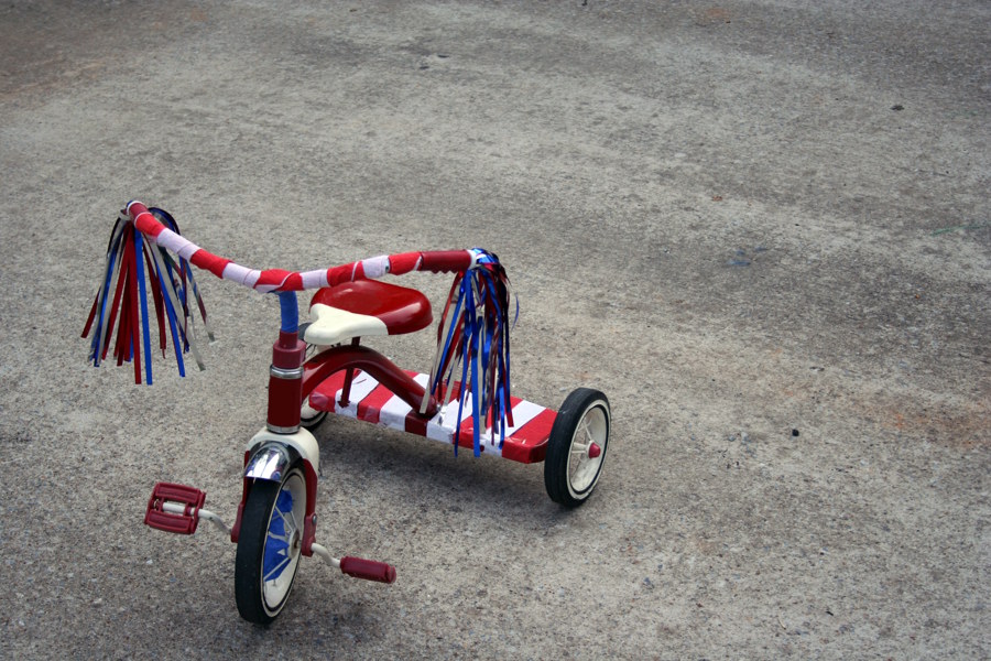 Tricycle decorated for a Fourth of July parade