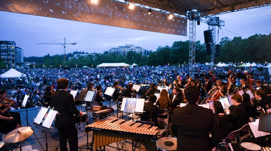 A symphony plays during Bellevue's Family Fourth Celebration.