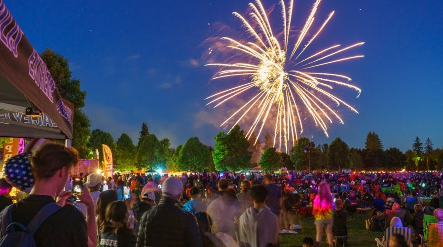 a crowd watching fourth of july fireworks in Lacey