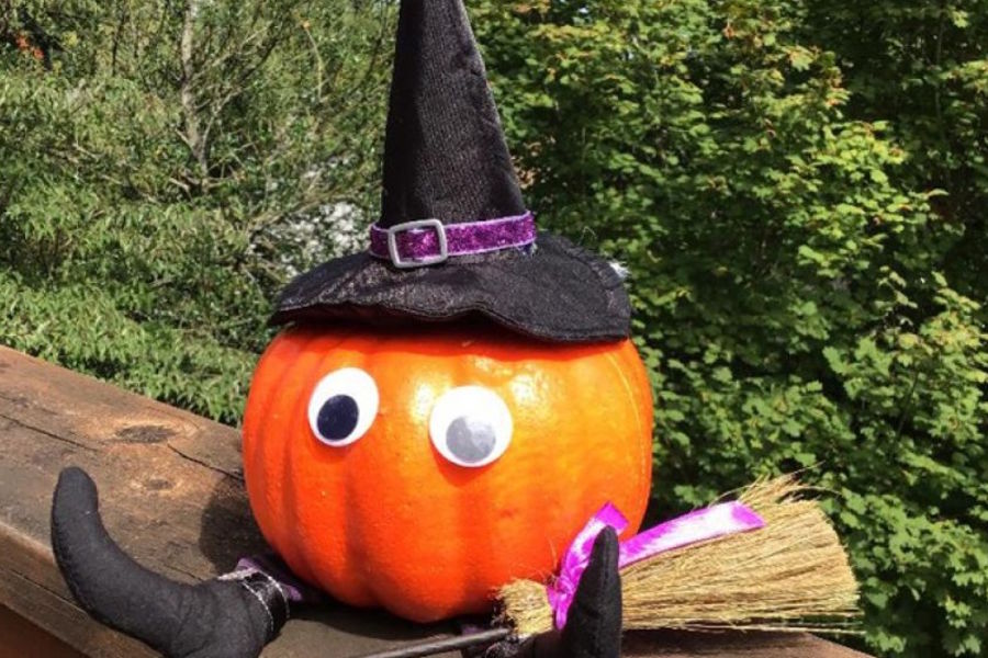 no carve pumpkin decorated like a witch