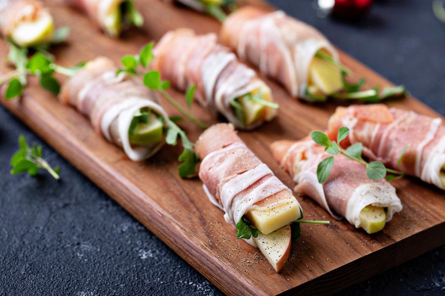 Apples and cheese wrapped in meat as a Thanksgiving starter kids will love
