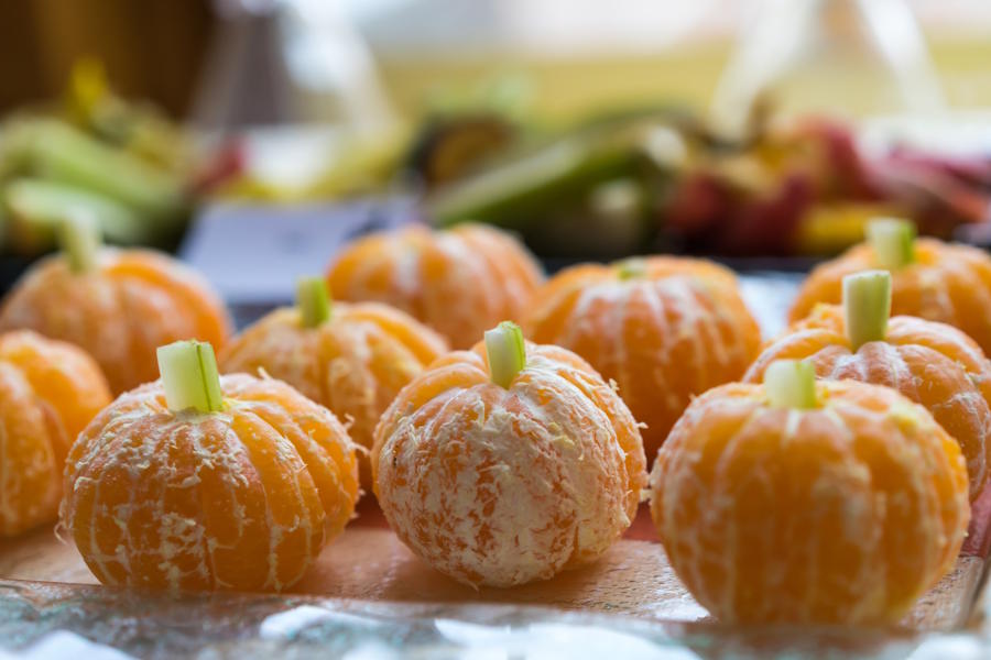 Mandarin oranges that look like small pumpkins for a Thanksgiving starter