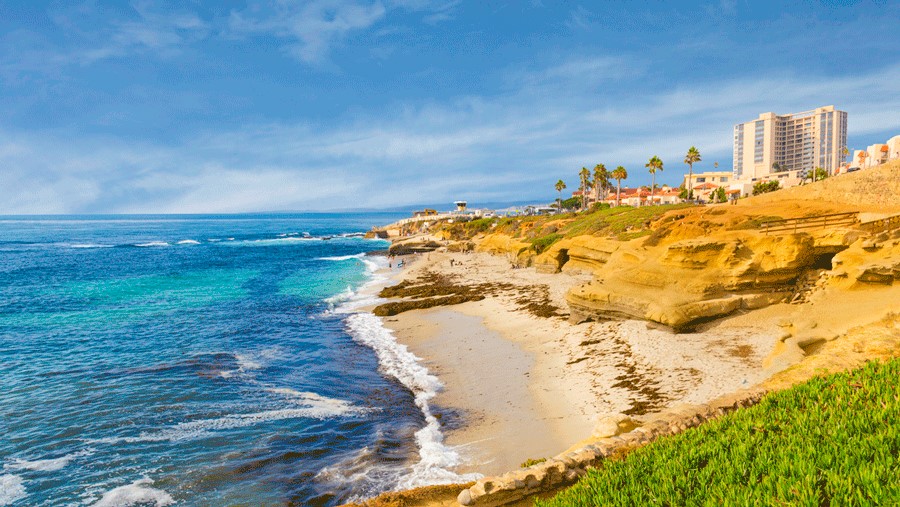 Coast of La Jolla near San Diego, a warm winter vacation destination for Seattle-area families