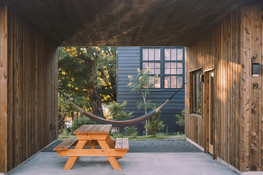 Cabin exterior at The Society Hotel in Bingen, Washington